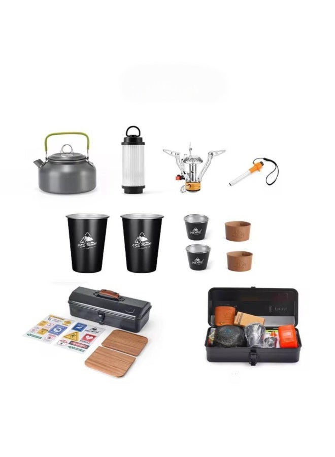Tradeo Camping Cookware Set with Kettle, Stove, Cups & Storage Box for Outdoor Use - Image 1